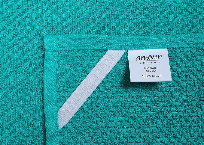 AMOUR INFINI Kitchen Towels Pack of 4 - Absorbent, Quick Drying Premium Cotton Tea Towel - Kitchen Linens 16x28 Inch Dish Towels with Hanging Loop (Turquoise)