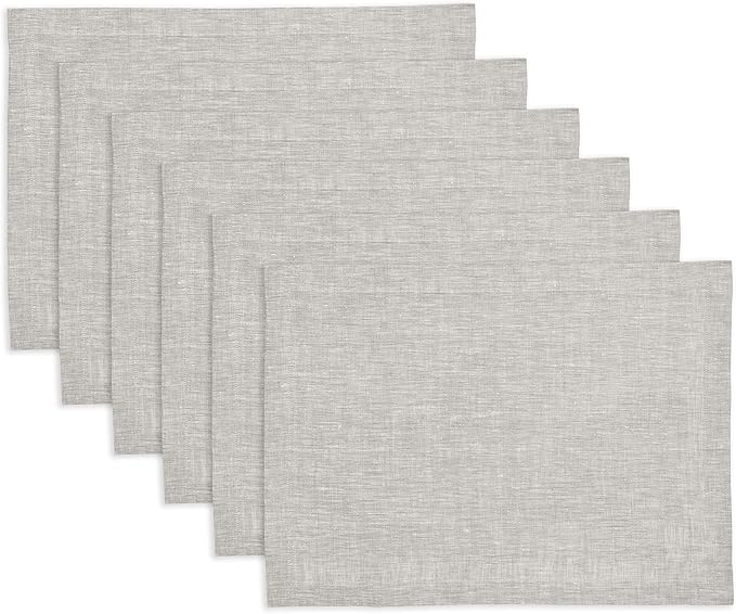 Solino Home Linen Placemats Set of 6 - Oyster Grey Placemats 14 x 19 Inch - 100% Pure Linen Table Mats for Fall, Autumn, Thanksgiving - Athena
