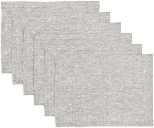 Solino Home Linen Placemats Set of 6 - Oyster Grey Placemats 14 x 19 Inch - 100% Pure Linen Table Mats for Fall, Autumn, Thanksgiving - Athena