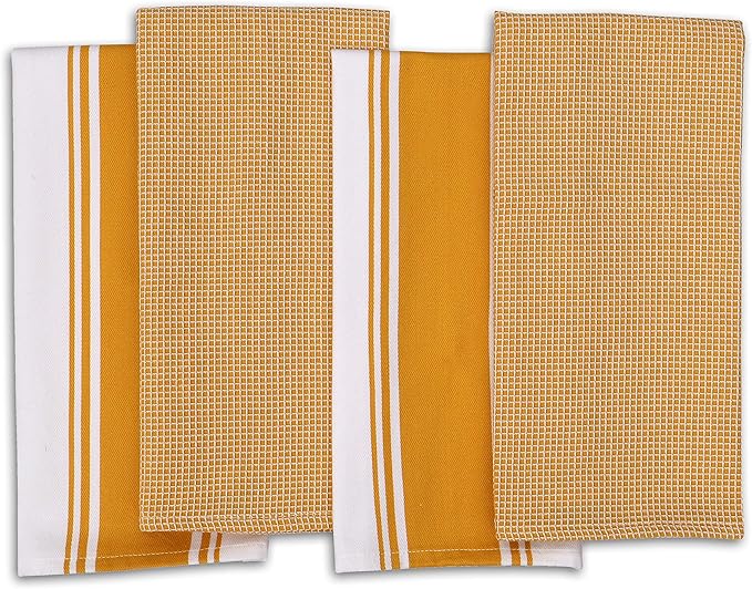 AMOUR INFINI Cotton Kitchen Towels - Set of 4 Highly Absorbent, Ultra Soft Waffle Weave Tea Towel with Hanging Loop - 20x28 Inch Quick Drying Dish Cloths for Cleaning (Yellow)
