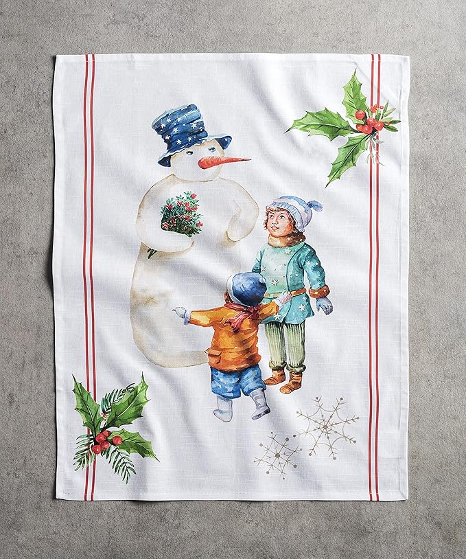 Maison d' Hermine Kitchen Towels Set of 3 100% Cotton 20" x 27.5" Reusable Cloth Tea Dish Towels Absorbent with Hanging Loop for Kitchen Dining Thanksgiving Christmas Decorations (Chromo)