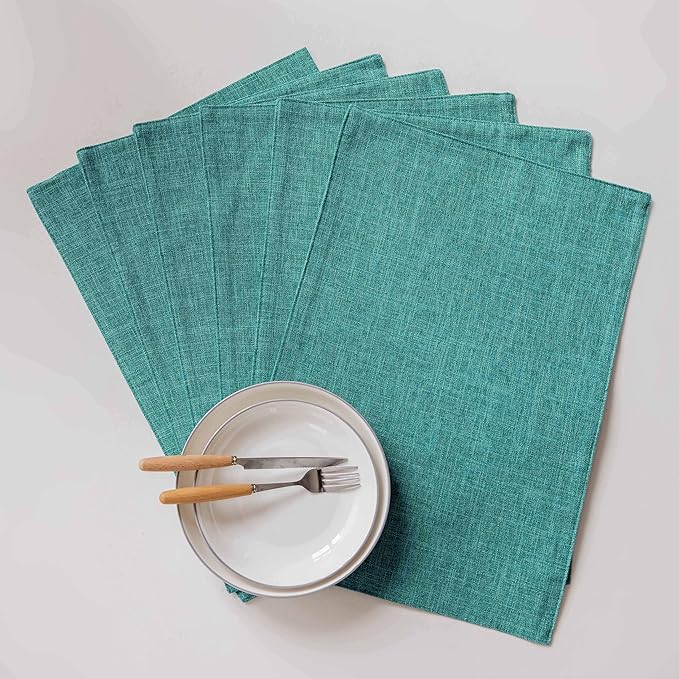 Home Brilliant Teal Placemats Set of 8 Heat Resistant Dining Table Place Mats for Kitchen Table Washable Cloth Placemat, 13 x 19 inches, Peacock