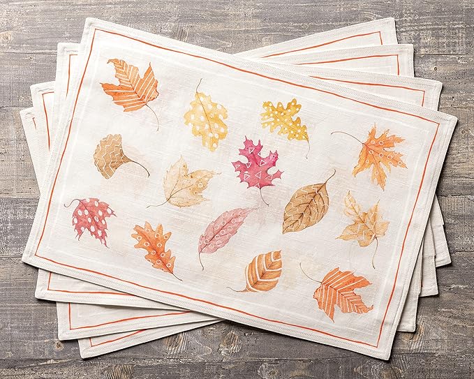 Maison d' Hermine Placemats Set of 4 100% Cotton Washable Cloth Place Mats, Reusable Table Mats for Thanksgiving Christmas Decorations Kitchen Dining Party Wedding (Colours of Autumn, 13" x 19")