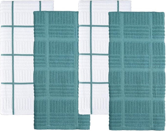Sticky Toffee Cotton Kitchen Towels Set of 4, Blue and White, 28 x 16 in, Absorbent Reusable Hand and Dish Towels, Tea Towels, Oeko-Tex Cotton