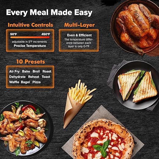 Nuwave Bravo Air Fryer Toaster Smart Oven, 10-in-1 Countertop Convection, 1800 Watts, 21-Qt Capacity, 50°-450°F Temp Controls, Top and Bottom Heater Adjustments 0%-100%, PFAS Free, Cream