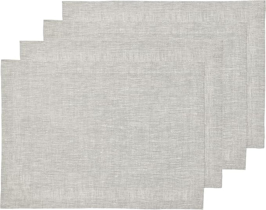 Solino Home Linen Placemats Set of 4-100% Pure Linen Oyster Grey Cloth Placemats 14 x 19 Inch for Fall, Autumn, Thanksgiving, Holiday - Athena