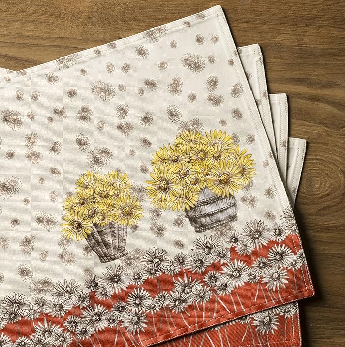 Maison d' Hermine Placemats Set of 4 100% Cotton Washable Cloth Place Mats, Reusable Table Mats for Thanksgiving Christmas Decorations Kitchen Dining Party Wedding Restaurant (Bagatelle, 13" x 19")