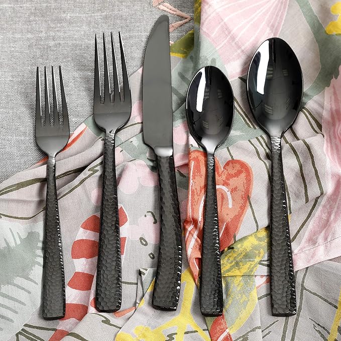Gibson Elite Stonehenge 20-Piece Flatware Set, Service for 4 - Black w/Hammered Handle