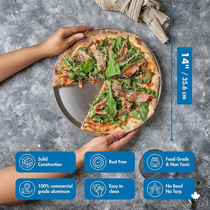 Norjac 14 Inch Pizza Pan, 6 Pack, Round Aluminum Pans, Baking Tray for Oven, Rust-Free, Durable & Long Lasting