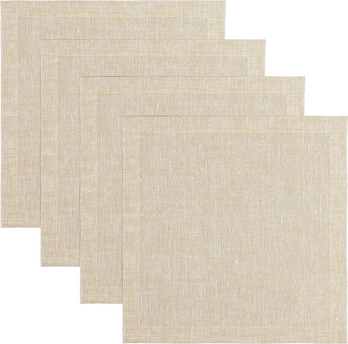 Solino Home Linen Square Placemats Set of 4 - Champagne Beige Placemats 14 x 14 Inch - 100% Pure Linen Table Mats for Fall, Autumn, Thanksgiving, Christmas - Athena