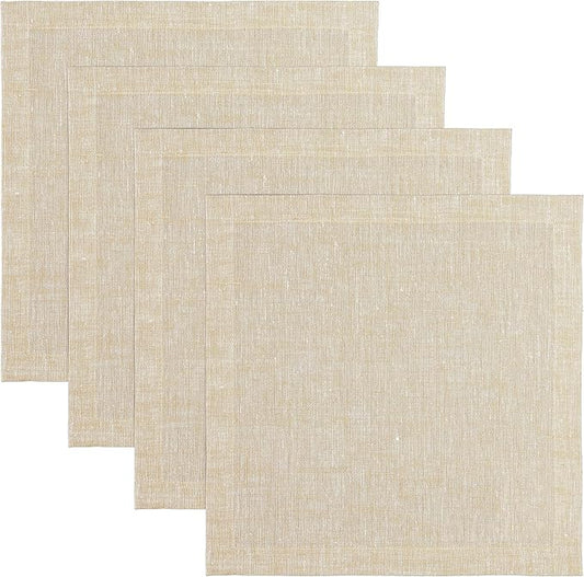 Solino Home Linen Square Placemats Set of 4 - Champagne Beige Placemats 14 x 14 Inch - 100% Pure Linen Table Mats for Fall, Autumn, Thanksgiving, Christmas - Athena