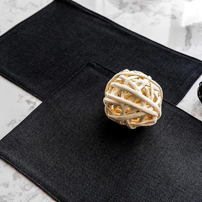 Home Brilliant Black Placemats Set of 8 Heat Resistant Table Mats Cloth Dining Spring Table Place Mats Kitchen Washable Placemat, Black