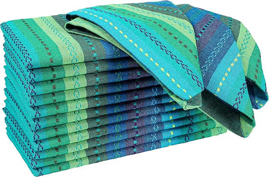 Ramanta Home Salsa Stripe Teal Oversized Cloth Napkins 20x20 Inches, Cotton Soft & Durable Table Dinner Napkin Ideal for Thanksgiving, Christmas, Wedding | Washable Kitchen Fabric for Everyday Use