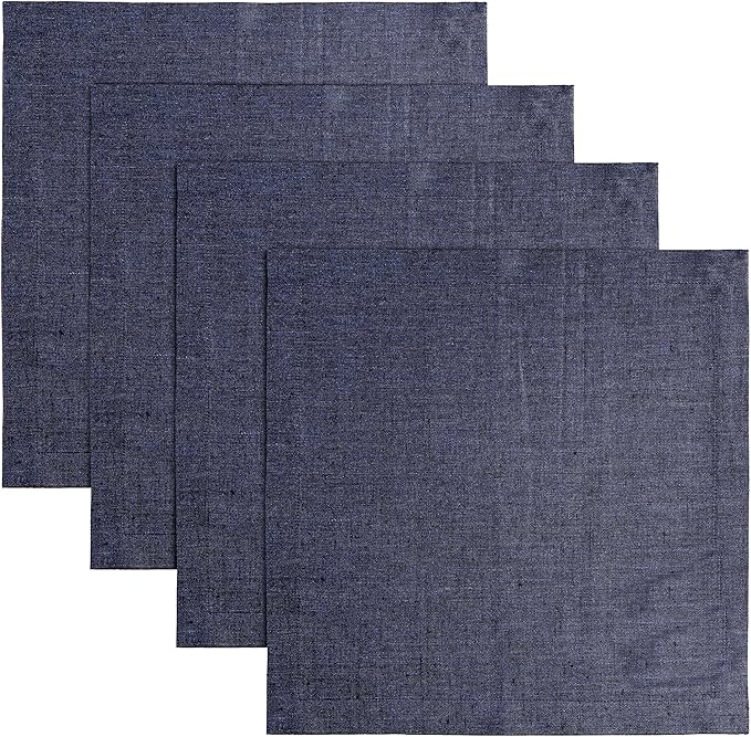 Solino Home Linen Square Placemats Set of 4 - Chambray Navy Placemats 14 x 14 Inch - 100% Pure Linen Table Mats for Fall, Autumn, Thanksgiving, Winter - Athena