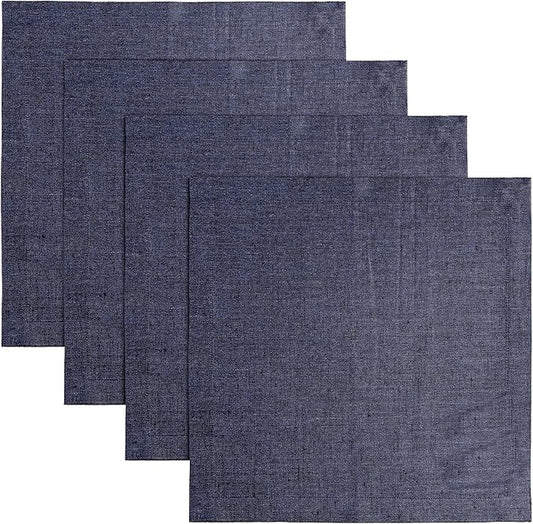 Solino Home Linen Square Placemats Set of 4 - Chambray Navy Placemats 14 x 14 Inch - 100% Pure Linen Table Mats for Fall, Autumn, Thanksgiving, Winter - Athena
