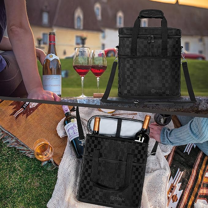 OPUX 3 Bottle Wine Carrier Tote, Insulated Leakproof Wine Cooler Bag, Wine Travel Bag Tote for Picnic BYOB Beach, Portable Wine Bottle Carrying Case, Gift for Wine Lover Women Men Christmas