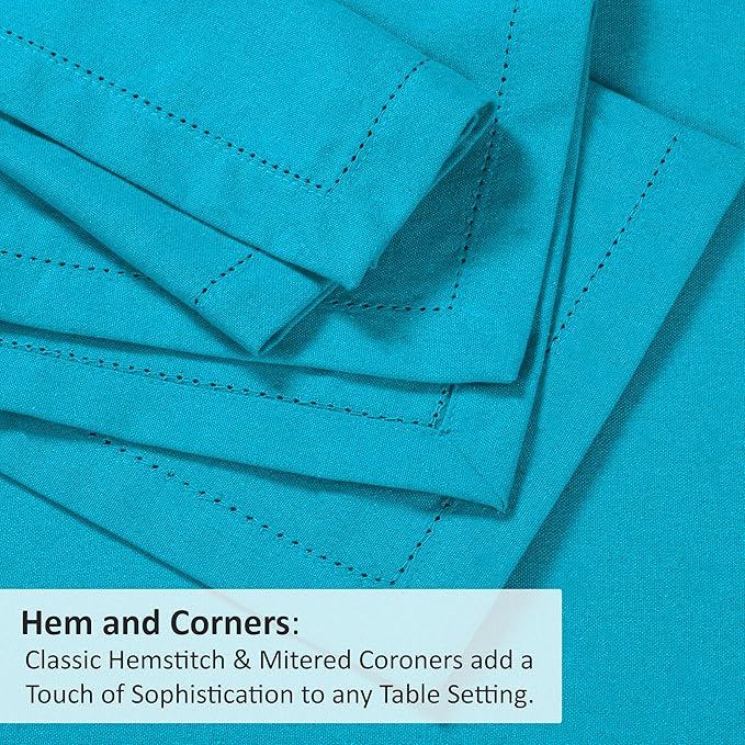 Ruvanti Premium Linen Napkins Set of 4-20x20 Inch, Classic Hemstitch, Mitered Corner Cloth Napkins ‎‎- Soft, Elegant Dinner Napkins Cloth Washable for Weddings, Parties, Everyday Use - Blue