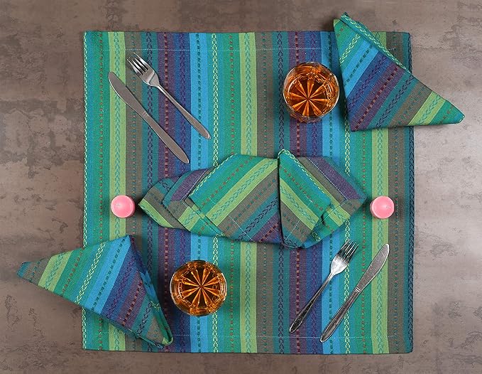 Ramanta Home Salsa Stripe Teal Oversized Cloth Napkins 20x20 Inches, Cotton Soft & Durable Table Dinner Napkin Ideal for Thanksgiving, Christmas, Wedding | Washable Kitchen Fabric for Everyday Use