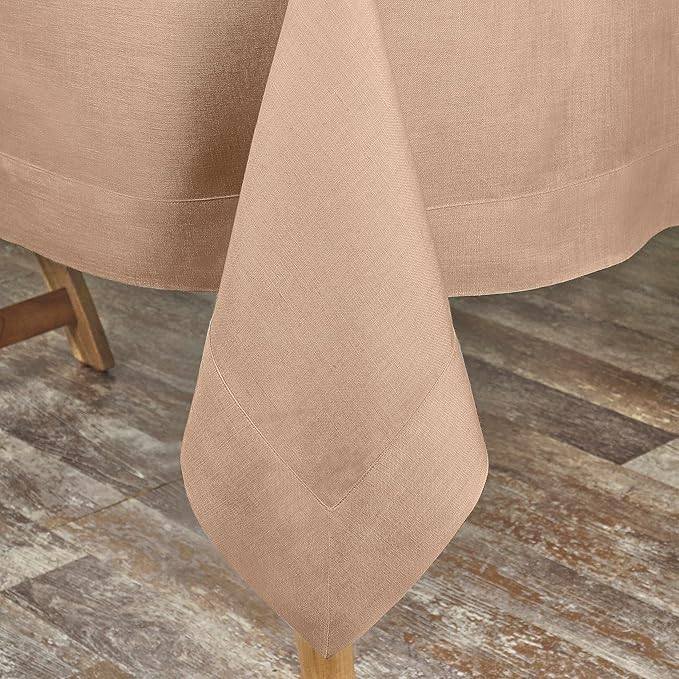 D'Moksha Homes Linen Tablecloth for Rectangle Tables 60 x 156 Inch - 100% Pure Linen Champagne Beige Tablecloth - Machine Washable Table Cloth for Fall, Autumn and Halloween