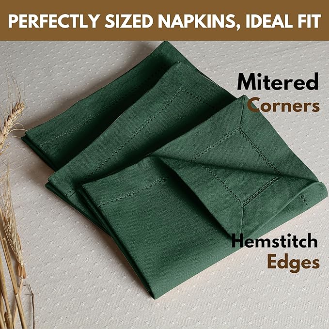 Native Fab Cloth Napkins Set of 4, Hemstitched Edges 100% Cotton, Washable Fabric Napkins, 18x18 inch, Soft, Comfortable, Reusable Table Napkins for Lunch, Parties, Events, Dinner - Forest Green