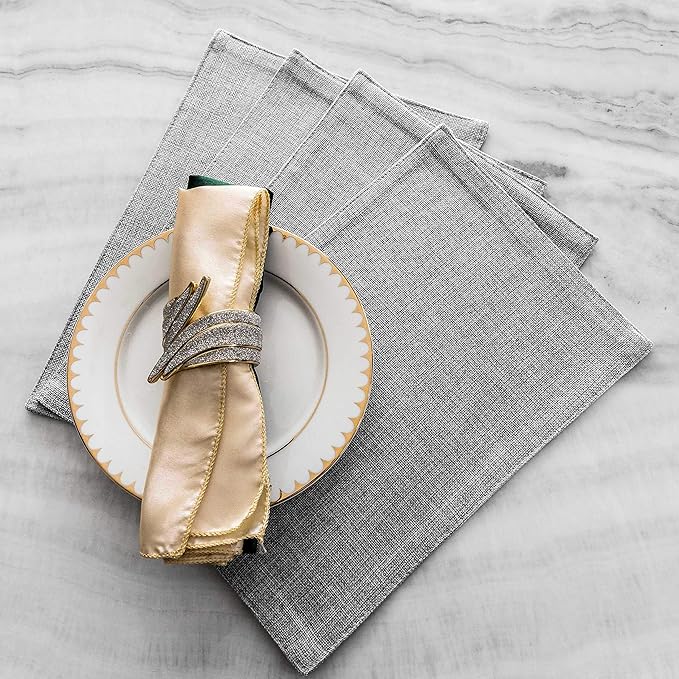 HOME BRILLIANT Cloth Placemats Set of 4 Heat Resistant Washable Plate Mats Placemats for Parties Buffet Dinner Coasters Party Dinner Decor, 13 x 19 inches, Light Grey