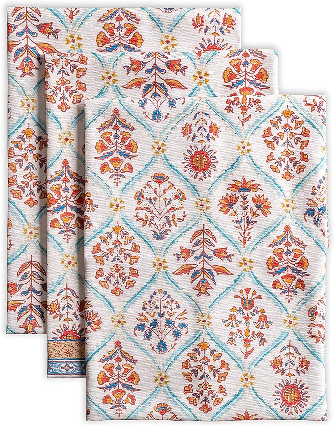 Maison d' Hermine Kitchen Towels Set of 3 100% Cotton 20" x 27.5" Reusable Cloth Tea Dish Towels Absorbent with Hanging Loop for Kitchen Dining Thanksgiving Christmas Decorations (Romane)