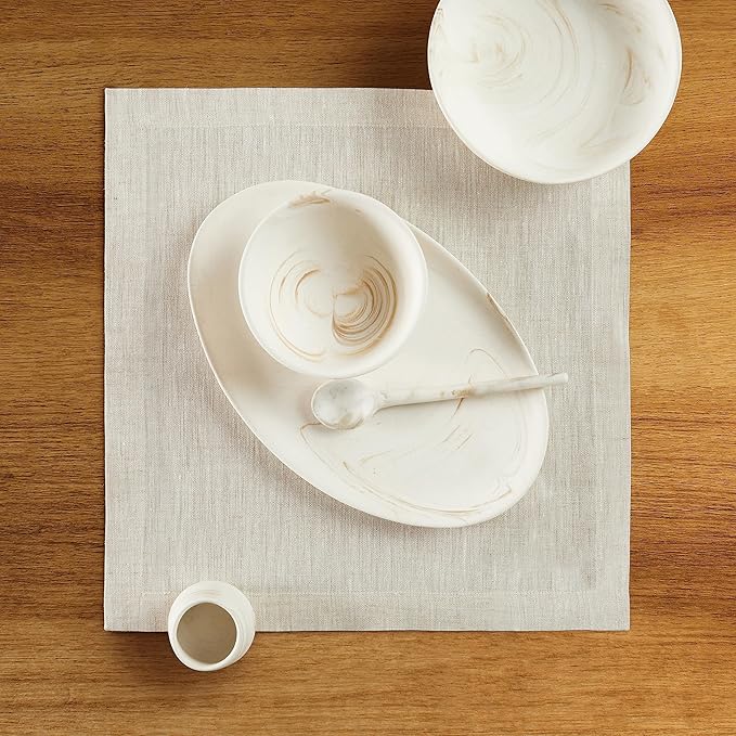 Solino Home Linen Square Placemats Set of 4 - Light Natural Placemats 14 x 14 Inch - 100% Pure Linen Table Mats for Fall, Autumn, Thanksgiving - Athena