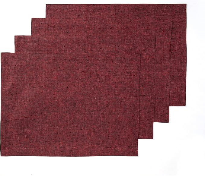 Solino Home Linen Placemats Set of 4 - Red Garnet Placemats 14 x 19 Inch - 100% Pure Linen Table Mats for Fall, Autumn, Thanksgiving, Christmas, Holiday, Winter - Athena