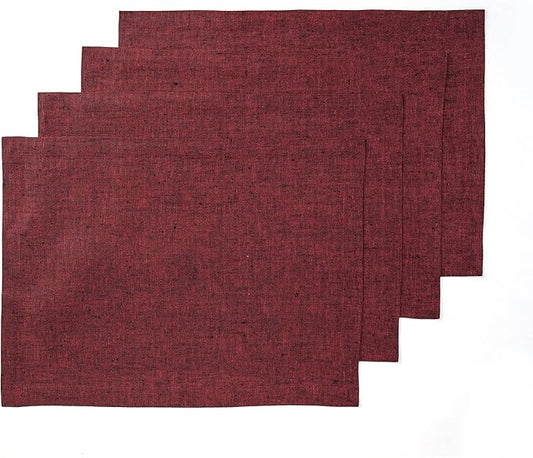 Solino Home Linen Placemats Set of 4 - Red Garnet Placemats 14 x 19 Inch - 100% Pure Linen Table Mats for Fall, Autumn, Thanksgiving, Christmas, Holiday, Winter - Athena