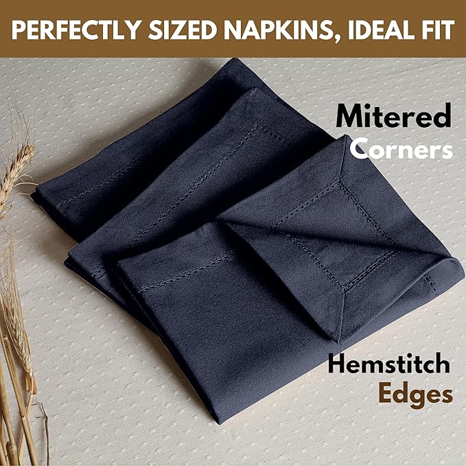 Native Fab Cloth Napkins Set of 4, 100% Cotton, Hemstitch Mitered Edges, Washable Fabric Napkins, 18x18 inch, Soft, Breathable, Reusable Hotel Quality Napkins for Events, Party, Wedding - Navy Blue