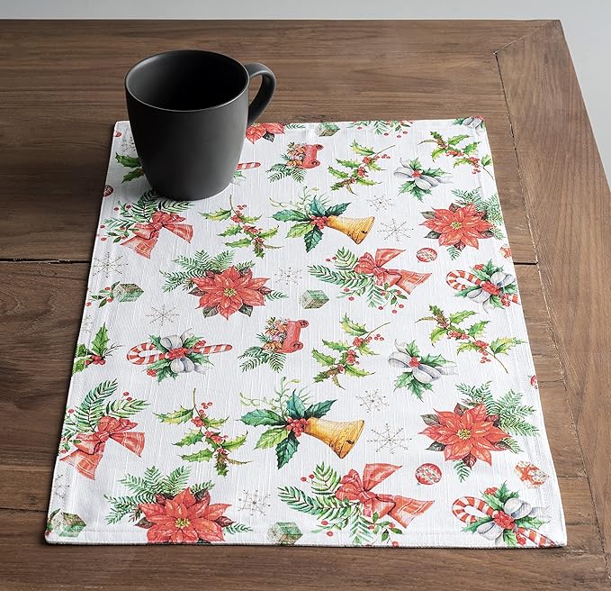 Maison d' Hermine Placemats Set of 4 100% Cotton Washable Cloth Place Mats, Reusable Table Mats for Thanksgiving Christmas Decorations Kitchen Dining Party Wedding Restaurant (Chromo, 13" x 19")