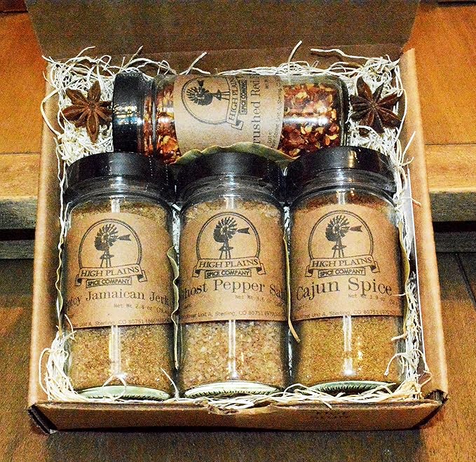Hot Stuff Gift Set of 4 ~ Gift Set by High Plains Spice Company ~ Gourmet Meat and Veggie Spice Blends & Rubs For Beef, Chicken, Veggies & All Recipes ~ Spice Blends Handcrafted In Colorado, USA